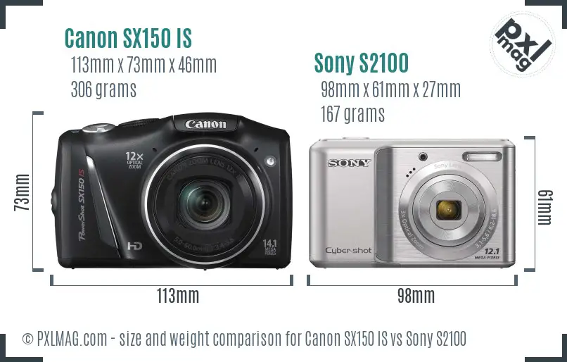 Canon SX150 IS vs Sony S2100 size comparison