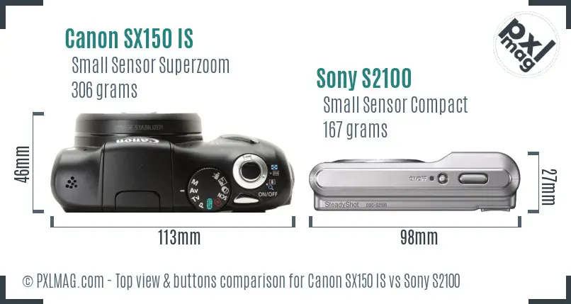 Canon SX150 IS vs Sony S2100 top view buttons comparison