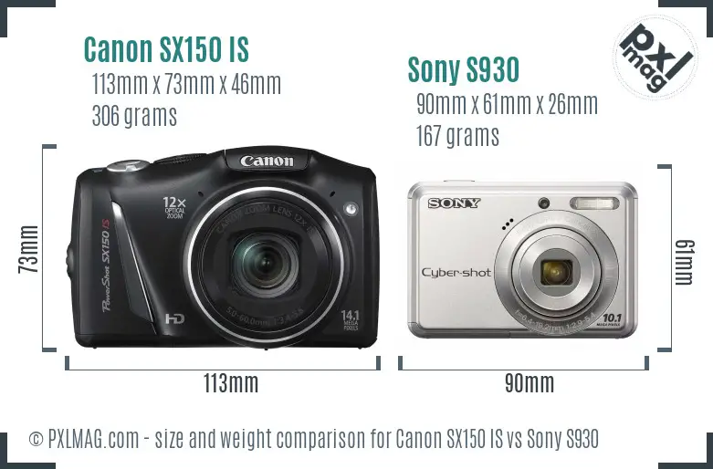 Canon SX150 IS vs Sony S930 size comparison Canon SX150 IS vs Sony S930 size comparison