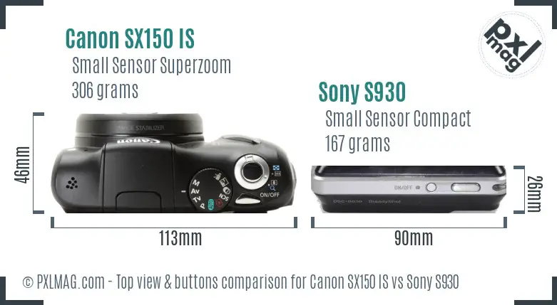 Canon SX150 IS vs Sony S930 top view buttons comparison Canon SX150 IS vs Sony S930 top view buttons comparison