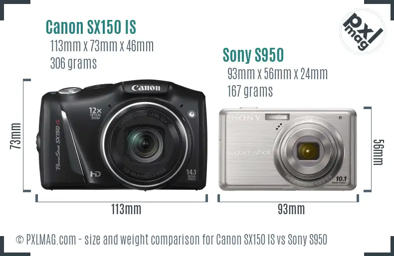 Canon SX150 IS vs Sony S950 size comparison