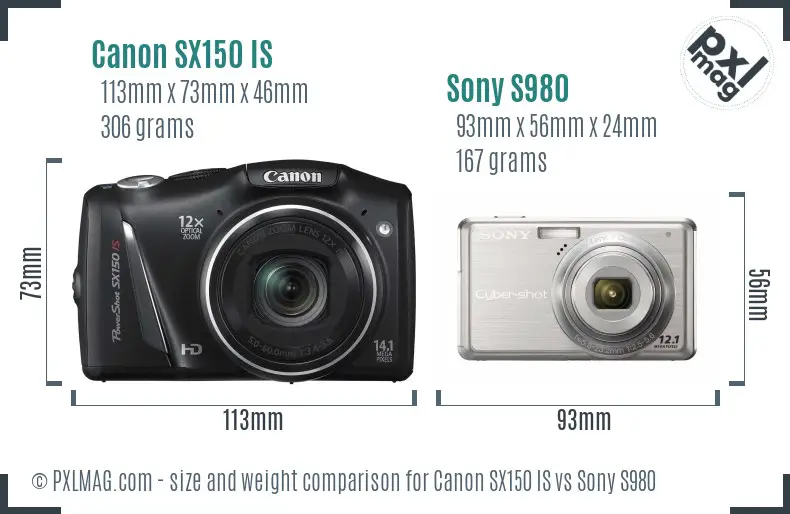 Canon SX150 IS vs Sony S980 size comparison