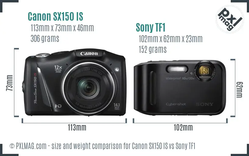 Canon SX150 IS vs Sony TF1 size comparison