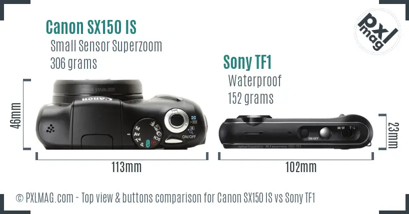 Canon SX150 IS vs Sony TF1 top view buttons comparison