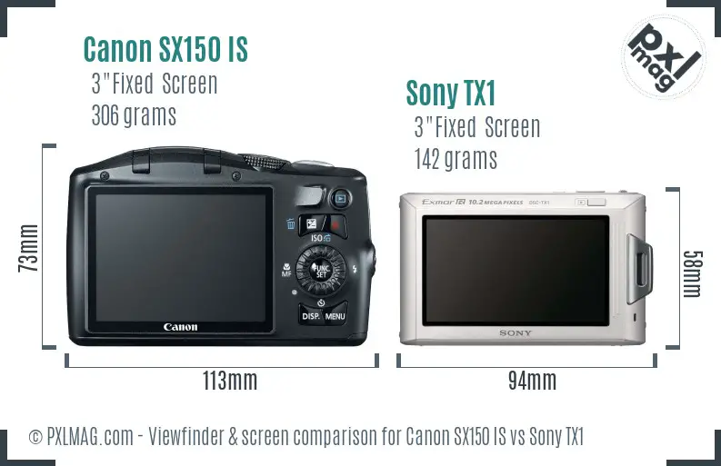Canon SX150 IS vs Sony TX1 Screen and Viewfinder comparison