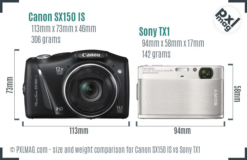 Canon SX150 IS vs Sony TX1 size comparison