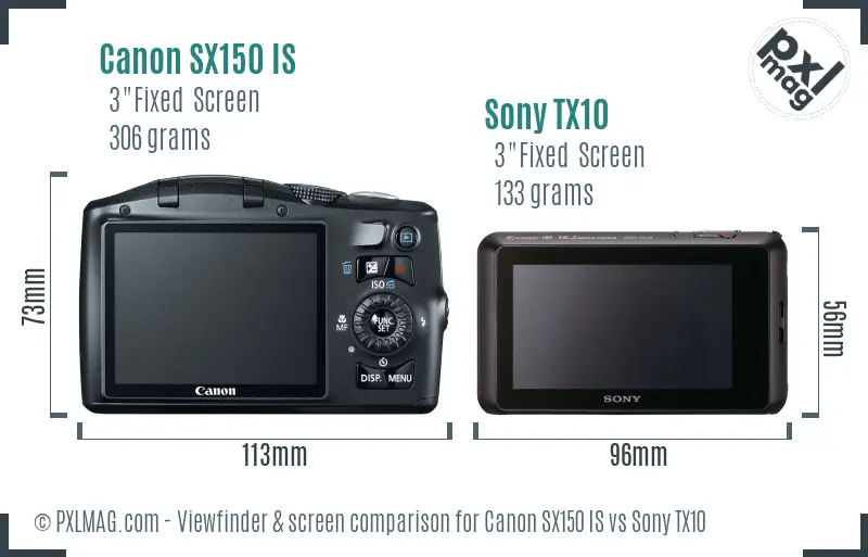 Canon SX150 IS vs Sony TX10 Screen and Viewfinder comparison Canon SX150 IS vs Sony TX10 Screen and Viewfinder comparison