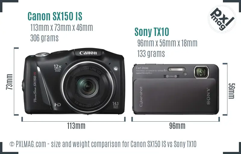 Canon SX150 IS vs Sony TX10 size comparison Canon SX150 IS vs Sony TX10 size comparison