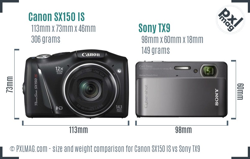 Canon SX150 IS vs Sony TX9 size comparison