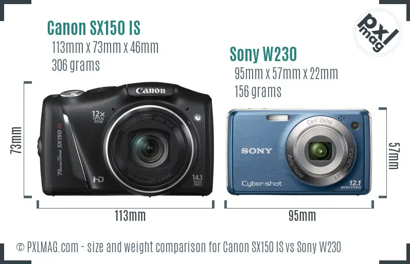 Canon SX150 IS vs Sony W230 size comparison