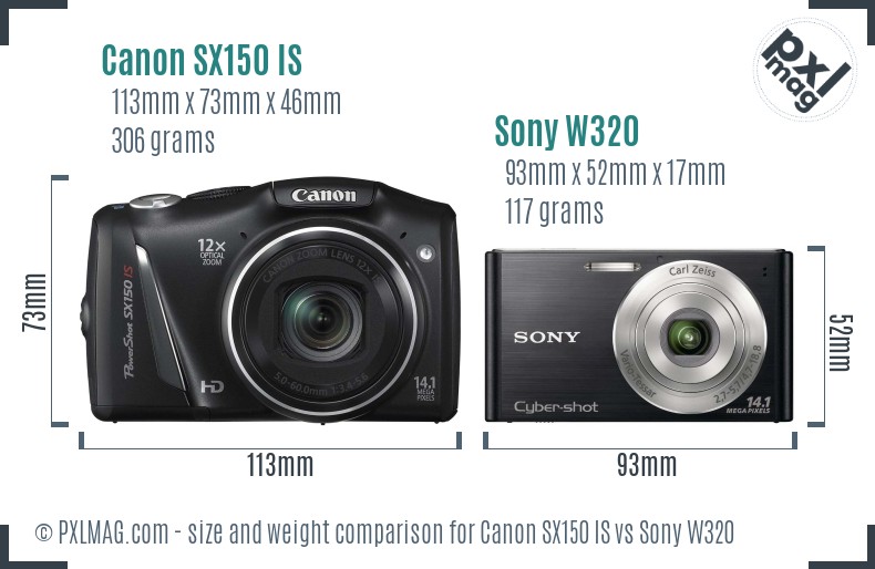 Canon SX150 IS vs Sony W320 size comparison Canon SX150 IS vs Sony W320 size comparison