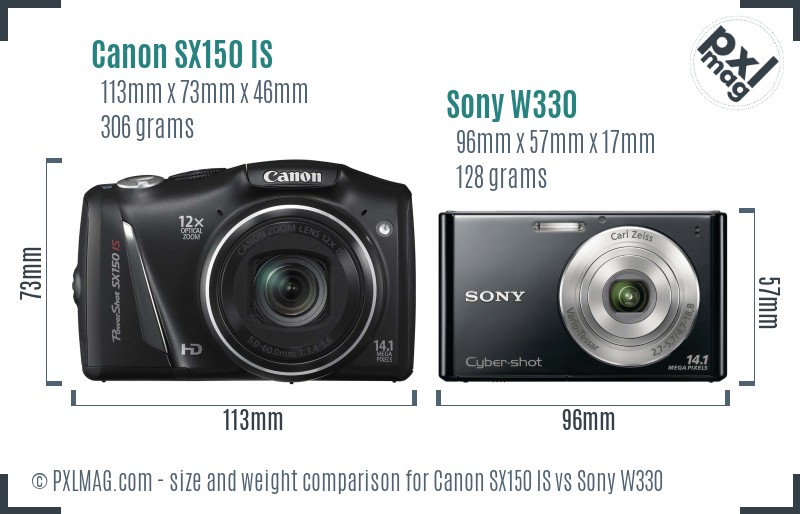 Canon SX150 IS vs Sony W330 size comparison Canon SX150 IS vs Sony W330 size comparison