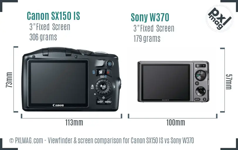 Canon SX150 IS vs Sony W370 Screen and Viewfinder comparison Canon SX150 IS vs Sony W370 Screen and Viewfinder comparison