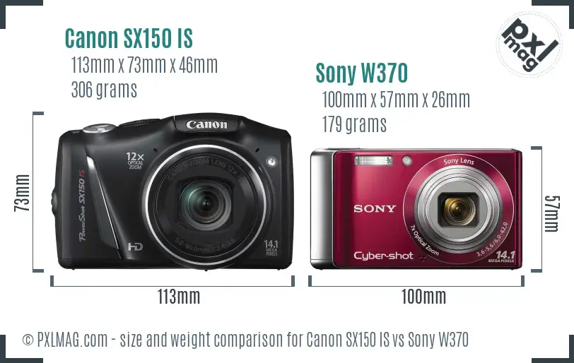 Canon SX150 IS vs Sony W370 size comparison Canon SX150 IS vs Sony W370 size comparison