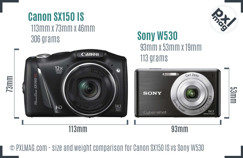 Canon SX150 IS vs Sony W530 size comparison Canon SX150 IS vs Sony W530 size comparison