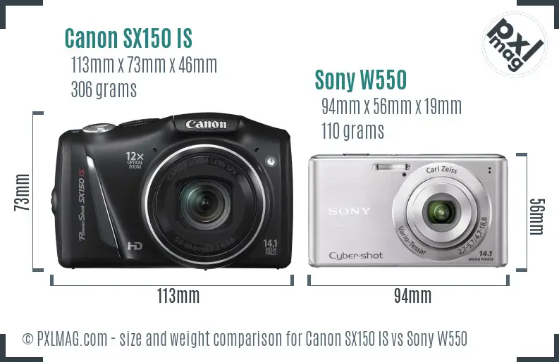 Canon SX150 IS vs Sony W550 size comparison