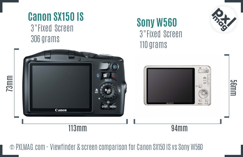 Canon SX150 IS vs Sony W560 Screen and Viewfinder comparison