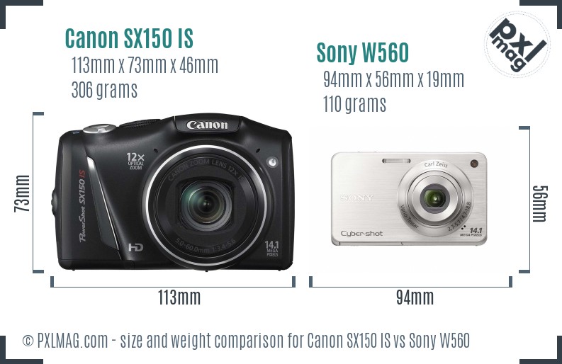 Canon SX150 IS vs Sony W560 size comparison Canon SX150 IS vs Sony W560 size comparison