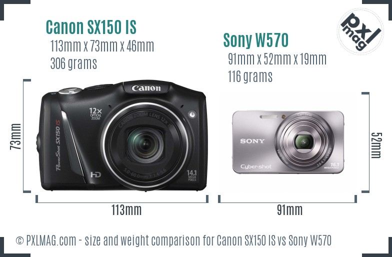 Canon SX150 IS vs Sony W570 size comparison Canon SX150 IS vs Sony W570 size comparison