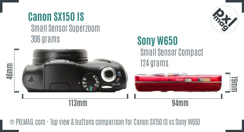 Canon SX150 IS vs Sony W650 top view buttons comparison