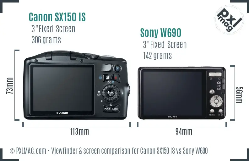 Canon SX150 IS vs Sony W690 Screen and Viewfinder comparison