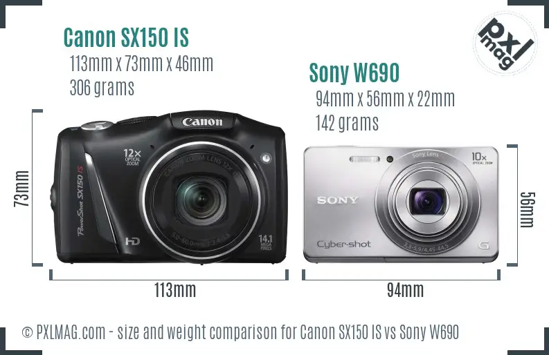 Canon SX150 IS vs Sony W690 size comparison