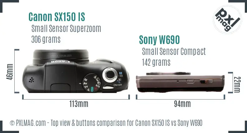 Canon SX150 IS vs Sony W690 top view buttons comparison