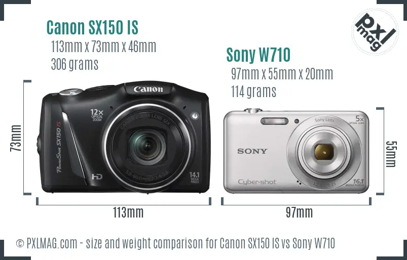 Canon SX150 IS vs Sony W710 size comparison Canon SX150 IS vs Sony W710 size comparison