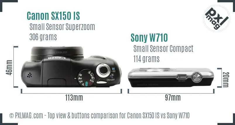 Canon SX150 IS vs Sony W710 top view buttons comparison Canon SX150 IS vs Sony W710 top view buttons comparison
