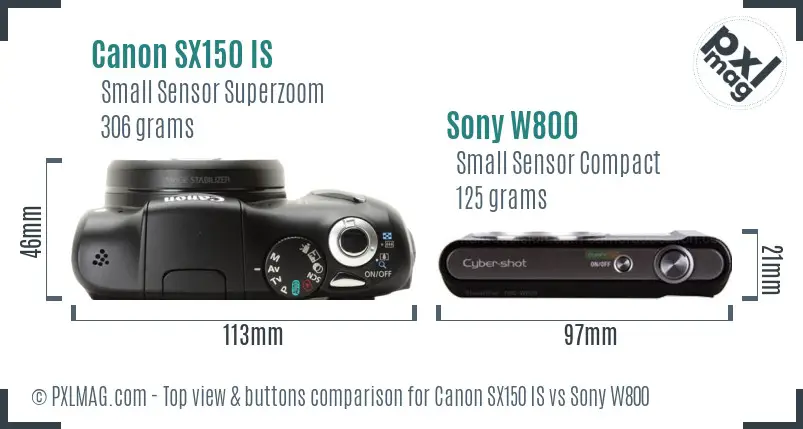 Canon SX150 IS vs Sony W800 top view buttons comparison