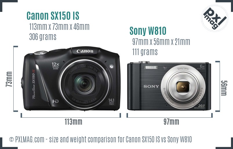 Canon SX150 IS vs Sony W810 size comparison