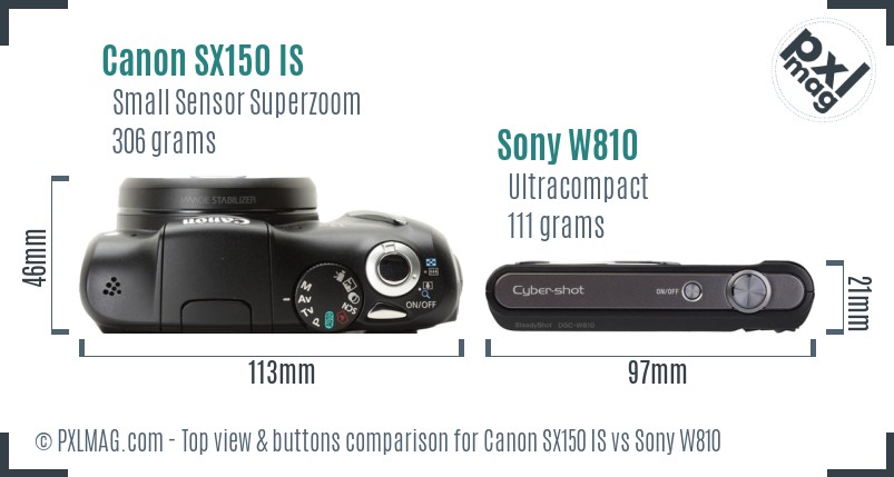Canon SX150 IS vs Sony W810 top view buttons comparison