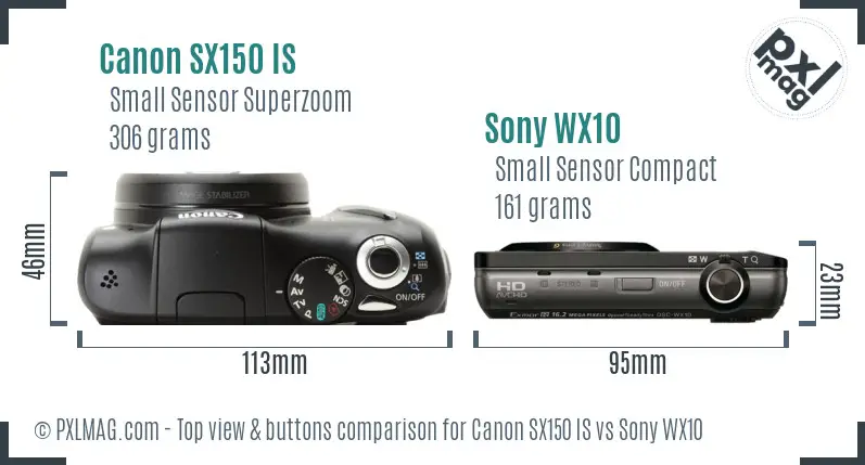 Canon SX150 IS vs Sony WX10 top view buttons comparison