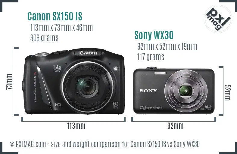 Canon SX150 IS vs Sony WX30 size comparison