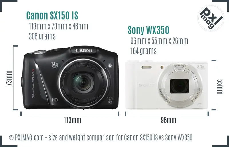 Canon SX150 IS vs Sony WX350 size comparison Canon SX150 IS vs Sony WX350 size comparison