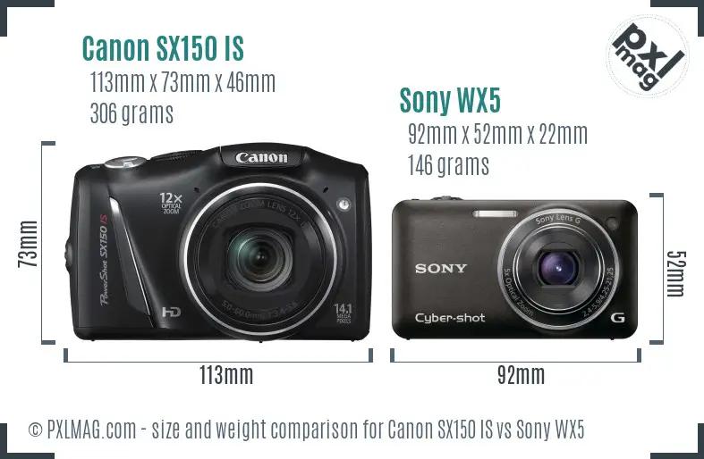 Canon SX150 IS vs Sony WX5 size comparison
