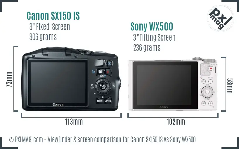 Canon SX150 IS vs Sony WX500 Screen and Viewfinder comparison