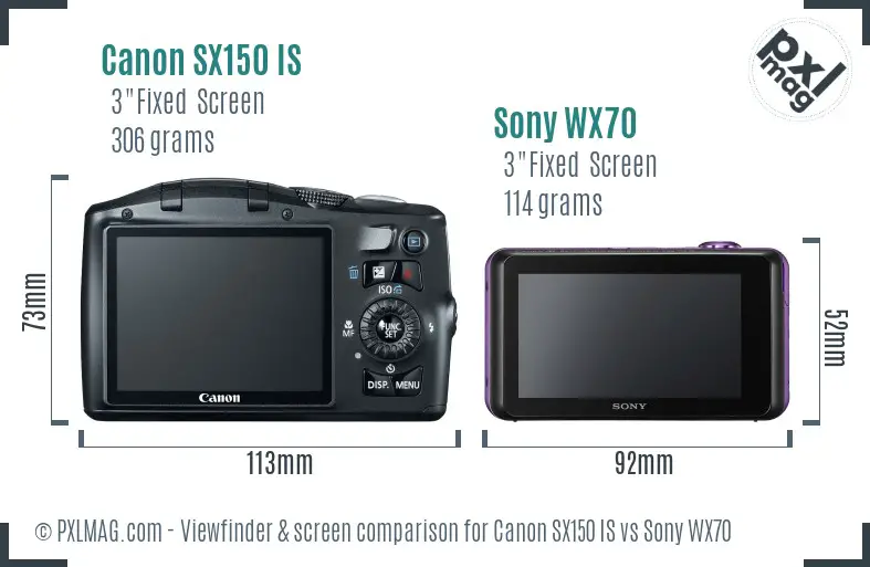 Canon SX150 IS vs Sony WX70 Screen and Viewfinder comparison