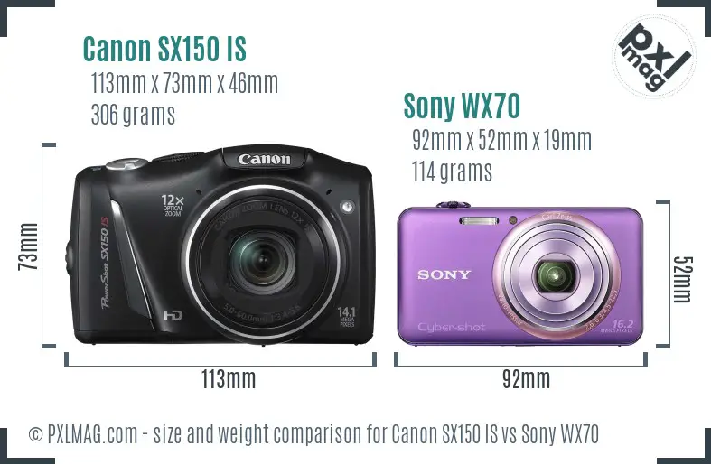 Canon SX150 IS vs Sony WX70 size comparison
