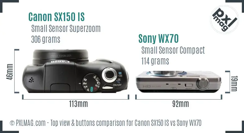 Canon SX150 IS vs Sony WX70 top view buttons comparison