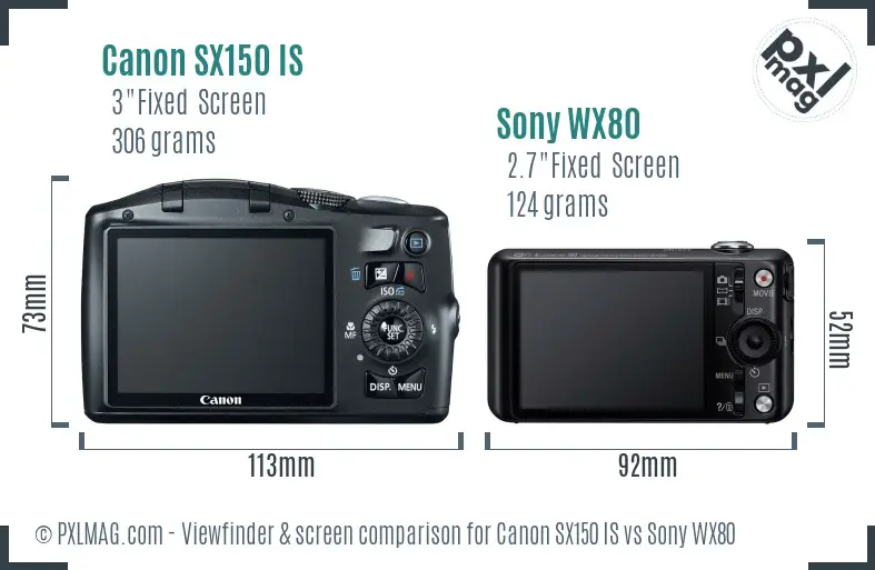 Canon SX150 IS vs Sony WX80 Screen and Viewfinder comparison Canon SX150 IS vs Sony WX80 Screen and Viewfinder comparison