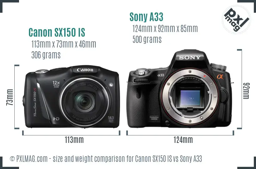 Canon SX150 IS vs Sony A33 size comparison Canon SX150 IS vs Sony A33 size comparison