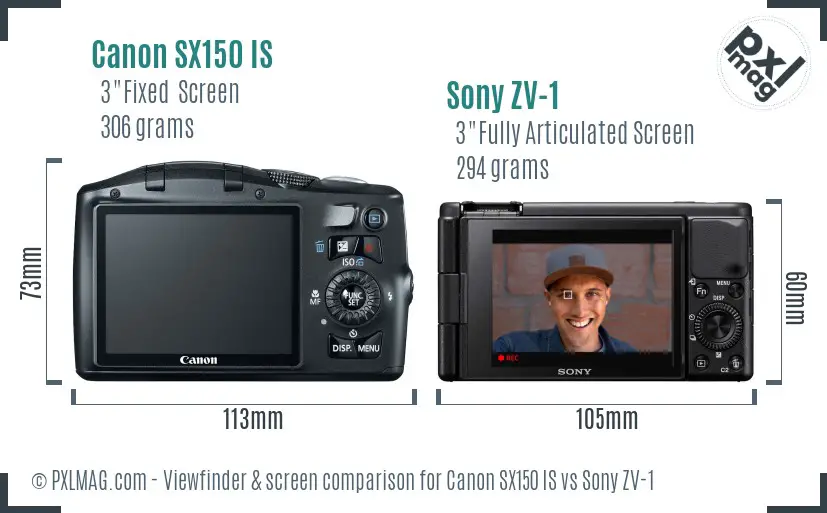 Canon SX150 IS vs Sony ZV-1 Screen and Viewfinder comparison Canon SX150 IS vs Sony ZV-1 Screen and Viewfinder comparison