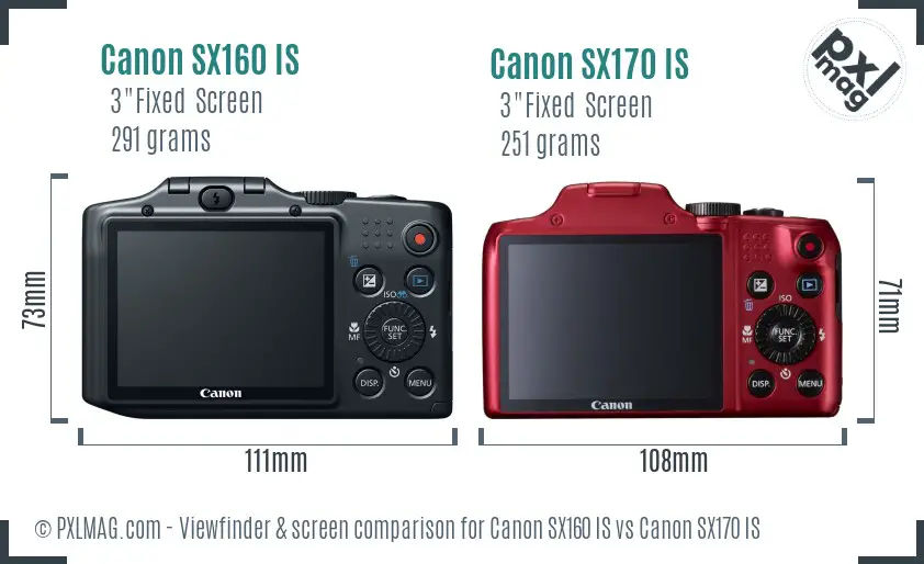 Canon SX160 IS vs Canon SX170 IS Screen and Viewfinder comparison