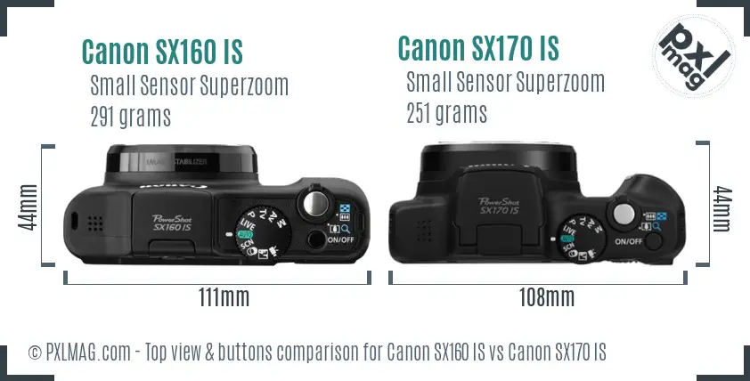 Canon SX160 IS vs Canon SX170 IS top view buttons comparison