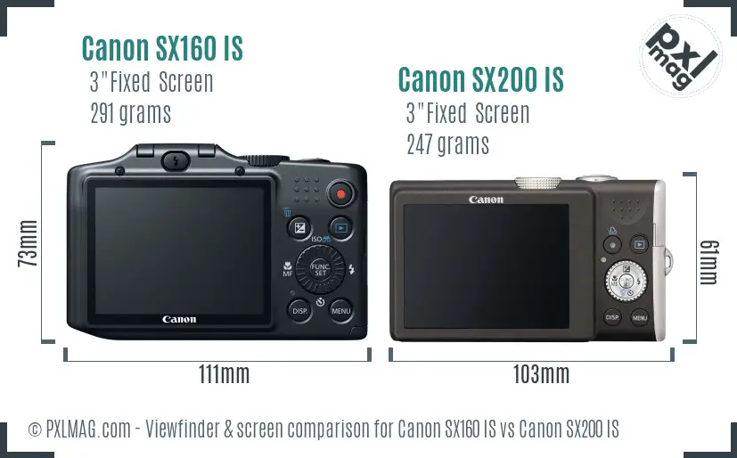 Canon SX160 IS vs Canon SX200 IS Screen and Viewfinder comparison