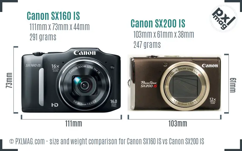 Canon SX160 IS vs Canon SX200 IS size comparison