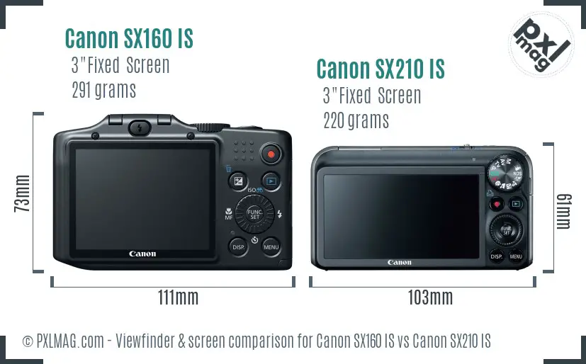 Canon SX160 IS vs Canon SX210 IS Screen and Viewfinder comparison