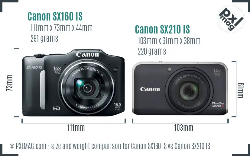 Canon SX160 IS vs Canon SX210 IS size comparison
