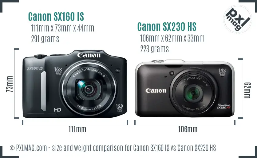 Canon SX160 IS vs Canon SX230 HS size comparison